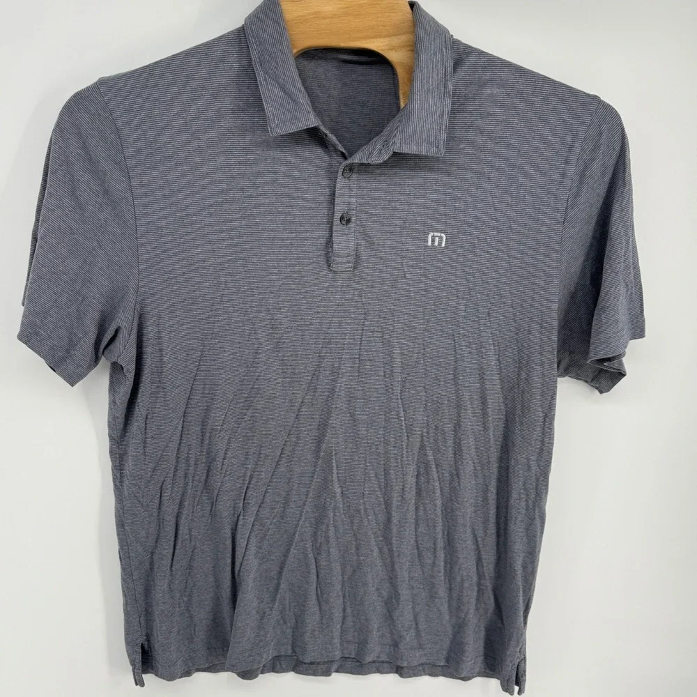 TravisMathew‎ Mens XXL Gray Striped Cotton Modal Blend Golf Polo Shirt